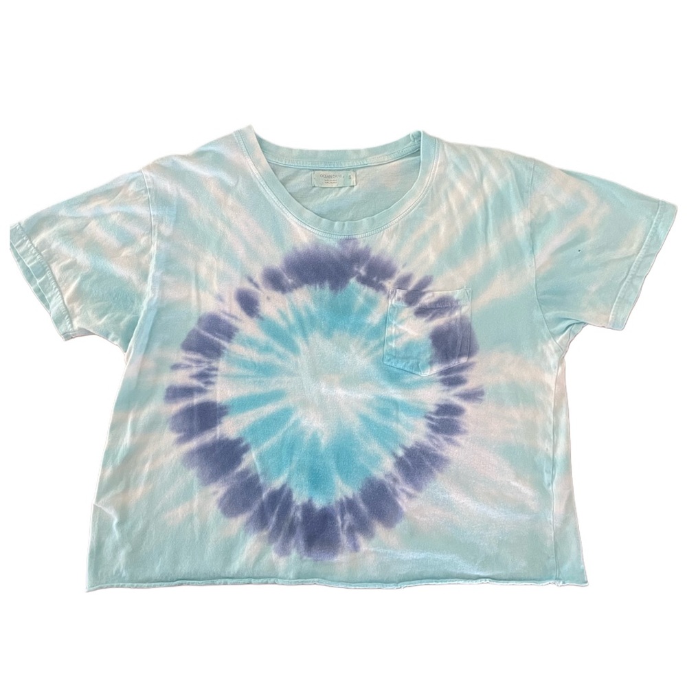 Women’s 100% Cotton Blue and Purple Cropped Tie-Dye Short Sleeve Tee / T-shirt